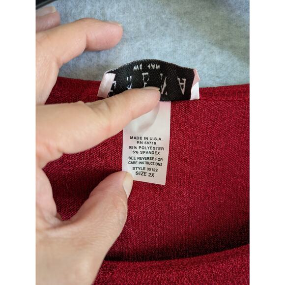 Erena Blouse Women's Plus 2X Red 2 In 1 Style with Inner Long Sleeves Top NWT - Picture 5 of 11